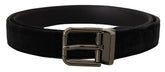 Dolce & Gabbana Black Velvet Silver Tone Logo Metal Buckle Belt -   -  Dolce & Gabbana.